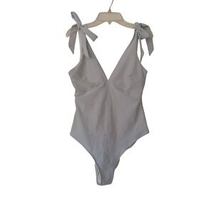 H&M Striped Tie Shoulder V Neck One Piece Swimsuit Bodysuit Size S